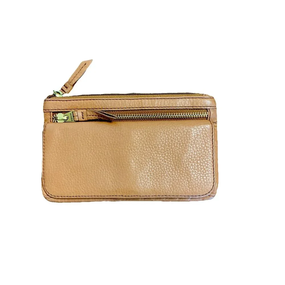Fossil Karli Clutch Saddle Brown Women’s Wallet Leather Credit Card Slots Zipper